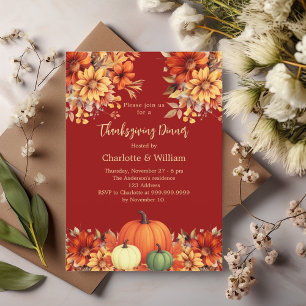 Invitación Cena de acción de gracias calabaza de flores de te