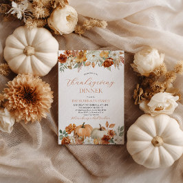 Invitación Cena de Acción de Gracias Calabaza Hojas de Otoño 