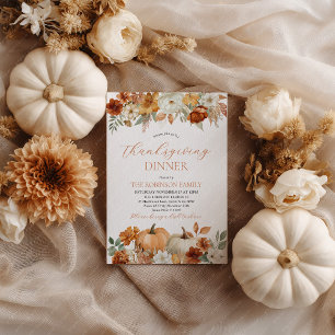 Invitación Cena de Acción de Gracias Calabaza Hojas de Otoño