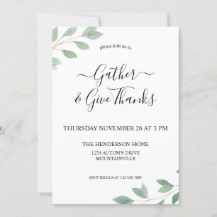 Invitación Cena de Acción de Gracias con acuarela