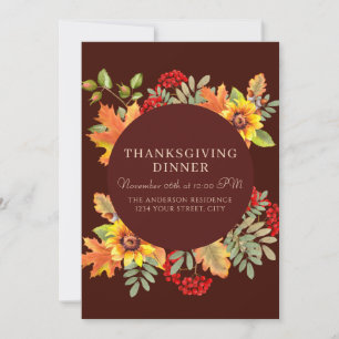 Invitación Cena de Acción de Gracias con acuarela elegante