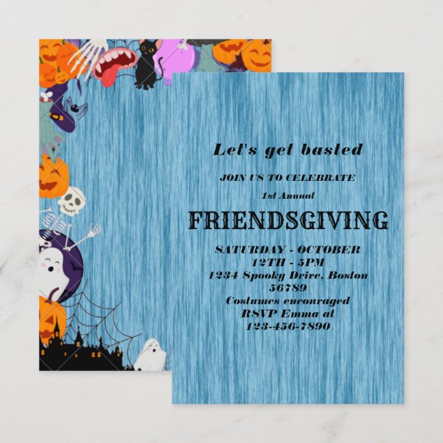 Invitación Cena de Acción de Gracias con Amigos Fiesta Calaba (Anverso / Reverso)