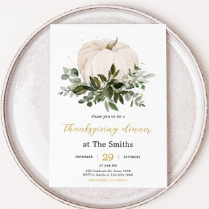 Invitación Cena de Acción de Gracias con Calabaza Blanca