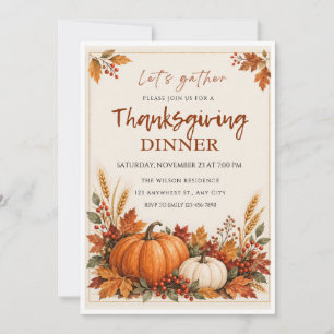 Invitación Cena de Acción de Gracias con calabaza de acuarela