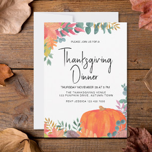 Invitación Cena de Acción de Gracias con calabaza de otoño