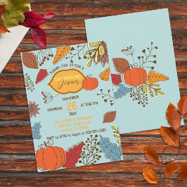 Invitación Cena de Acción de Gracias con calabaza Doodle azul