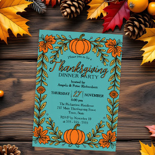 Invitación Cena de Acción de Gracias con calabaza naranja tur