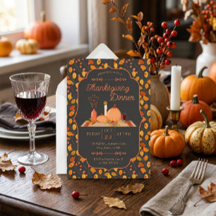 Invitación Cena de Acción de Gracias con Calabazas de Follaje