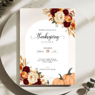 Invitación Cena de Acción de Gracias con Calabazas Florales d