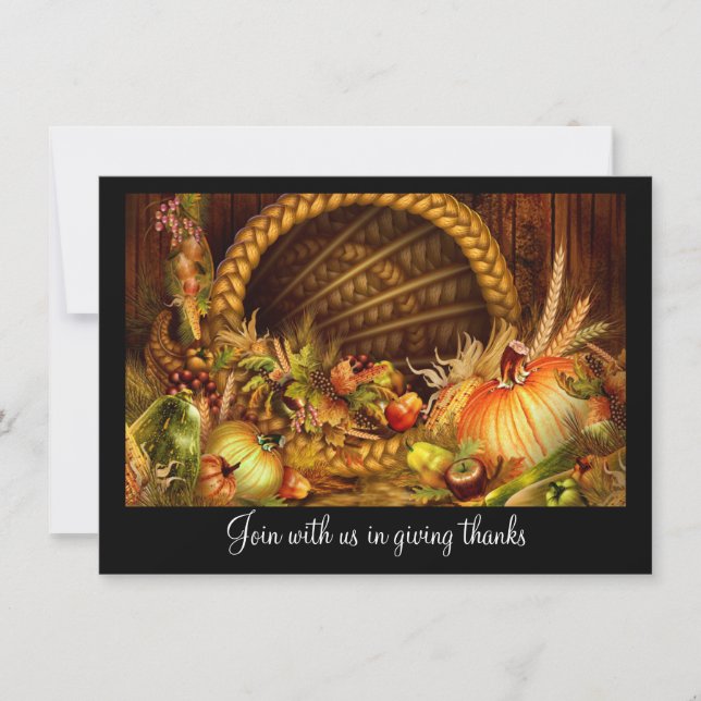 Invitación Cena de Acción de Gracias con Cornucopia (Anverso)