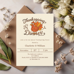 Invitación Cena de Acción de Gracias con crema retro en Turqu
