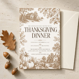 Invitación Cena de Acción de Gracias con Estilo Toile Antiguo