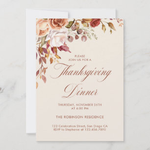 Invitación Cena de Acción de Gracias con Floral de Letra Eleg