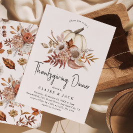 Invitación Cena de Acción de Gracias con Floral de Otoño y Ca