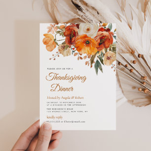 Invitación cena de acción de gracias con flores de terracota 