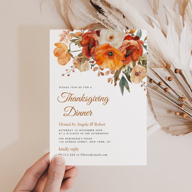 Invitación cena de acción de gracias con flores de terracota  (Subido por el creador)