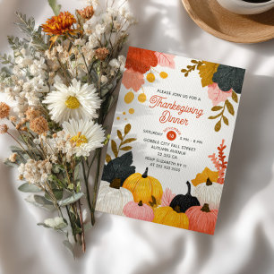 Invitación Cena de Acción de Gracias con Follaje de Otoño y C