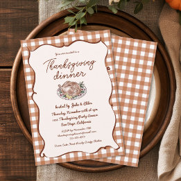 Invitación Cena de Acción de Gracias con Gingham Otoñal Rústi