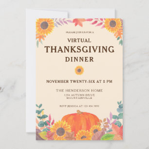Invitación Cena de Acción de Gracias con girasoles de calabaz