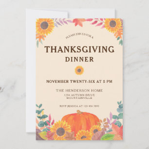 Invitación Cena de Acción de Gracias con Girasoles de Calabaz