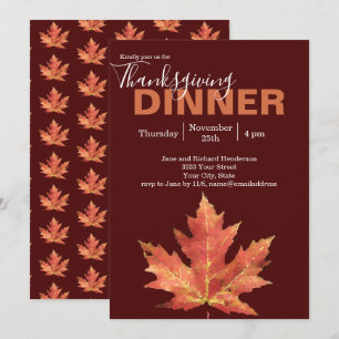 Invitación Cena de Acción de Gracias con Hoja de Otoño Burgun