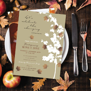 Invitación Cena de Acción de Gracias con Hojas de Otoño Caída
