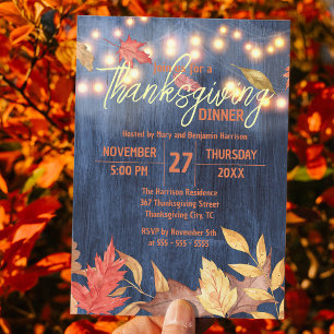 Invitación Cena de Acción de Gracias con Hojas de Otoño en Ma
