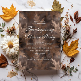 Invitación Cena de Acción de Gracias con Hojas de Otoño Rústi