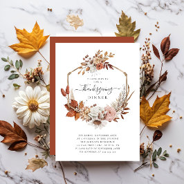 Invitación Cena de Acción de Gracias con Hojas de Otoño Rústi