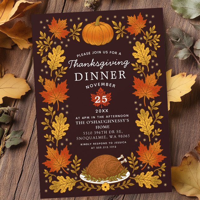Invitación Cena de Acción de Gracias con Hojas de Otoño Rústi (Subido por el creador)