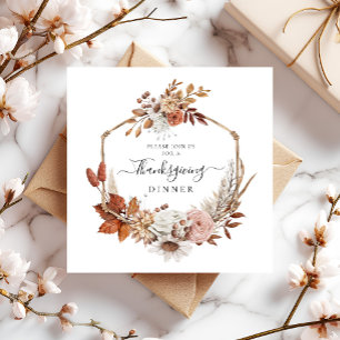 Invitación Cena de Acción de Gracias con Hojas de Otoño Rústi