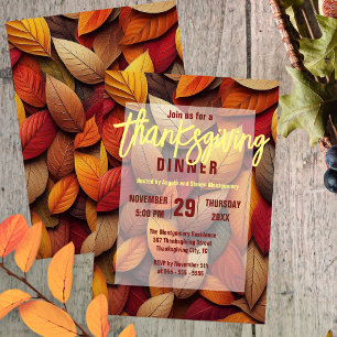 Invitación Cena de Acción de Gracias con Hojas de Otoño Vibra