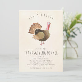 Invitación Cena de Acción de Gracias con pavo de acuarela rús