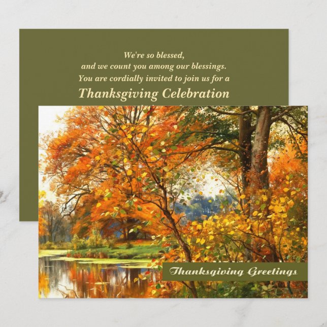 Invitación Cena de Acción de Gracias con pintura de paisaje o (Anverso / Reverso)