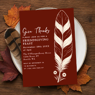 Invitación Cena de Acción de Gracias con Plumas Minimalista