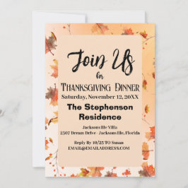 Invitación Cena de Acción de Gracias con tema de hoja de otoñ