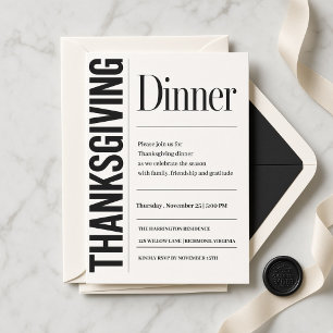 Invitación Cena de Acción de Gracias con tipografía moderna