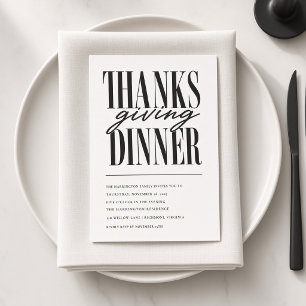 Invitación Cena de Acción de Gracias con tipografía moderna