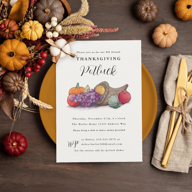 Invitación Cena de Acción de Gracias Cornucopia Potluck (Subido por el creador)