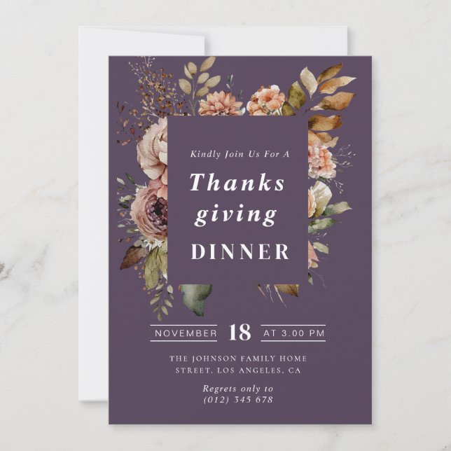 Invitación Cena de Acción de Gracias de Boho fall floral mora (Anverso)