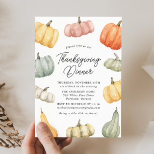 Invitación Cena de Acción de Gracias de calabaza con acuarela