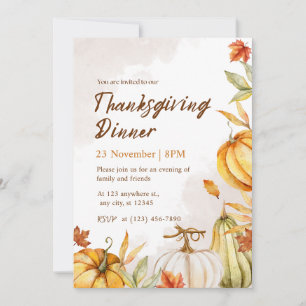 Invitación Cena de Acción de Gracias de calabaza elegante con