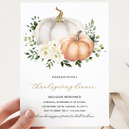 Invitación Cena de Acción de Gracias de Calabaza Floral Blanc