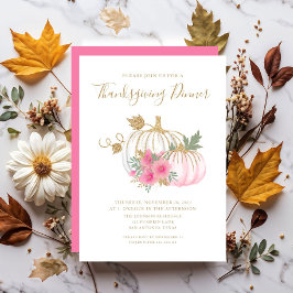 Invitación Cena de Acción de Gracias de Calabaza Floral Rosa 