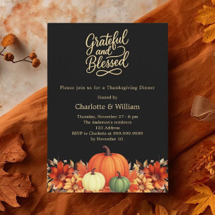 Invitación Cena de Acción de Gracias de calabaza naranja negr