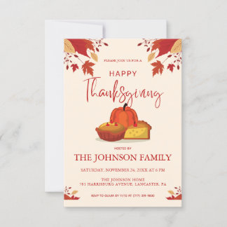 Invitación Cena de Acción de Gracias de Calabaza Rustica Flor