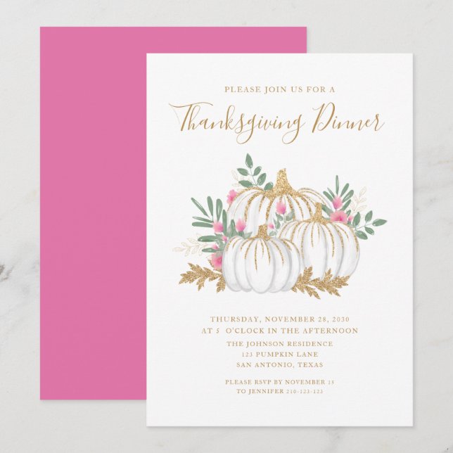Invitación Cena de acción de gracias de calabaza suave (Anverso / Reverso)