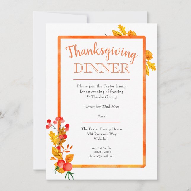Invitación Cena de Acción de Gracias de Causas y Berries (Anverso)
