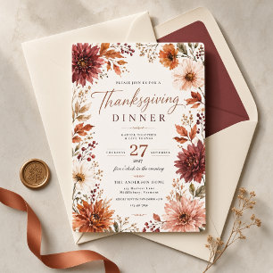 Invitación Cena de Acción de Gracias de Dahlia de Otoño