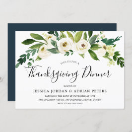 Invitación Cena de Acción de Gracias de Flores Blancas En Blo